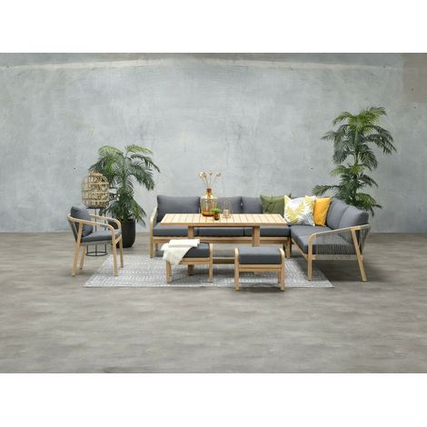 Garden Impressions Dining-Ecklounge "Cubatao" inkl. Sessel, Sitzbank, Tisch, Hockern und Kissen, natur / grau, rechts (1/5)