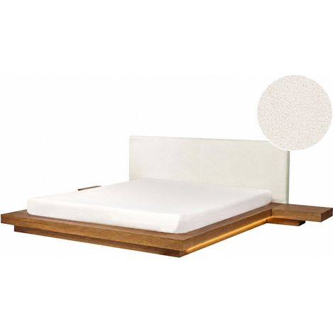 Letto moderno 180 x 200 cm con piattaforma con comodini a LED testata bouclé in frassino naturale Zen (1/5)