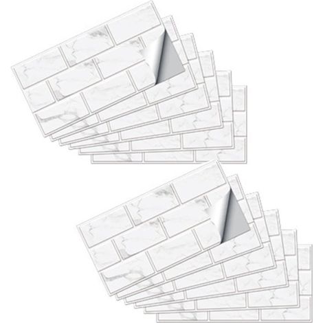 12 pièces - Stickers carrelage - Sticker Décoration - 15x30 cm - Salle de Bain - Cuisine - Autocollant - blanc - Muursticker Carrelage Marbre - PVC - Stickers muraux Cuisine - Stickers Carrelage Salle (1/4)