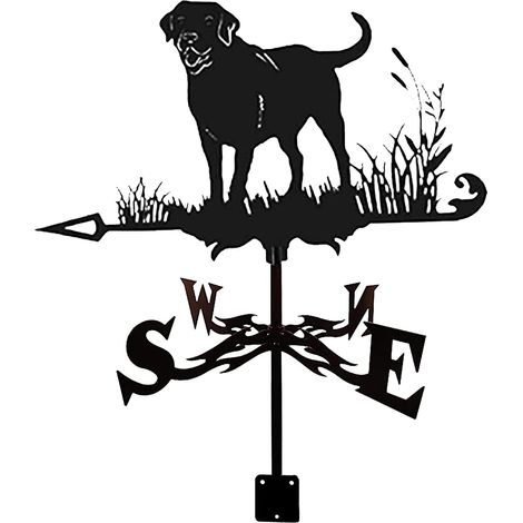 Girouette en métal, décorée de la silhouette d'un Labrador Retriever - une girouette pour le jardin, sur le toit et comme décoration extérieure, noire, très résistante aux intempéries, idéale comme dé (1/5)