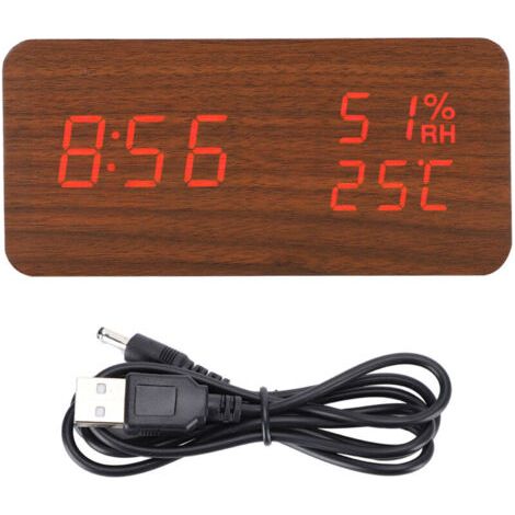 Réveil en Bois LED avec Contrôle Vocal, Horloge Numérique Rectangulaire Lumière Rouge pour Bureau (1/5)