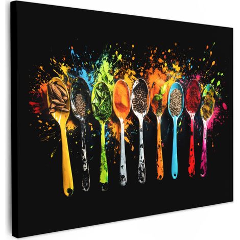 Canvas Print Spoons - Spices - Modern - Graffiti - Paint - Colorful 40x30 cm