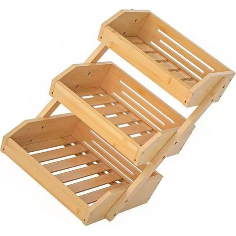 Panier à fruits en bambou à 3 niveaux, grande capacité, pour fruits et légumes, idéal pour la cuisine et le garde-manger. Dimensions : 30 x 33 x 41 cm. (1/5)