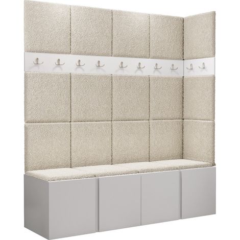 Conjunto para recibidor Pinis II, Abriamo 3, 186x168x46cm, Aglomerado laminado, Tapiz, Colocada, Montada en la pared