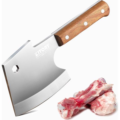 Hackbeil 15 cm, Full Tang Edelstahl, Birnbaumholzgriff, extrem scharf (1/4)