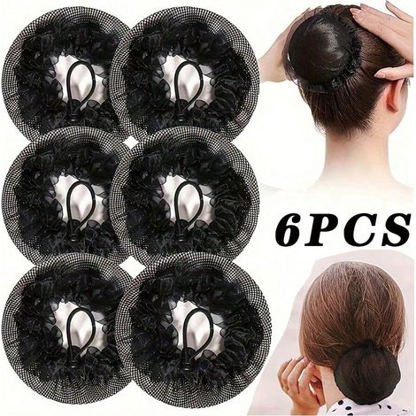 6 filets à cheveux noirs pour chignon, invisibles, élastiques et réutilisables en maille, couvre-chignon pour ballerine, danseuse, employée de banque et infirmière, kit de coiffure femme, taille M (1/5)