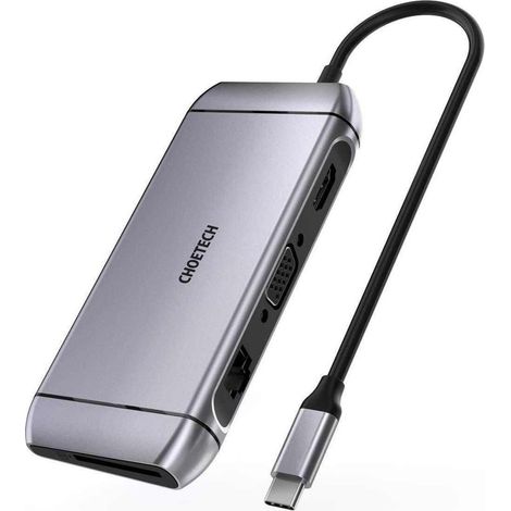 HUB USB multifuncional Lector de tarjetas SD y TF HDMI 4K VGA Full HD RJ45 9 en 1 gris (1/5)