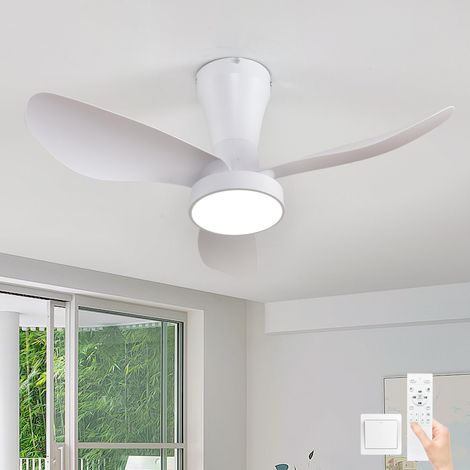 Ventilateur de Plafond 32 Pouces avec Lumière – Profil Bas – Montage Plat – Télécommande – Réversible – 6 Vitesses – LED Dimmable – Moteur DC Silencieux – Pour Chambre, Cuisine, Salon-Blanc (1/5)