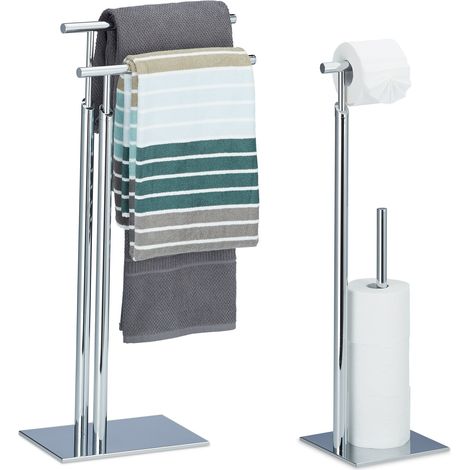 Set de Portarrollos Baño y Toallero de Pie PAGNONI, 2 Unidades, Acero-Plástico, Plateado