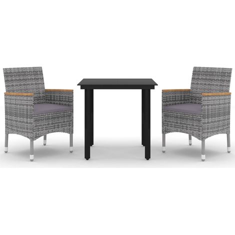 Maison Exclusive - 3-tlg. Garten-Essgruppe mit Auflagen Poly Ratt (1/5)
