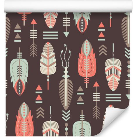 Papier peint à motif ethnique bordeaux, beige et rouge 50x1000 cm (1/5)