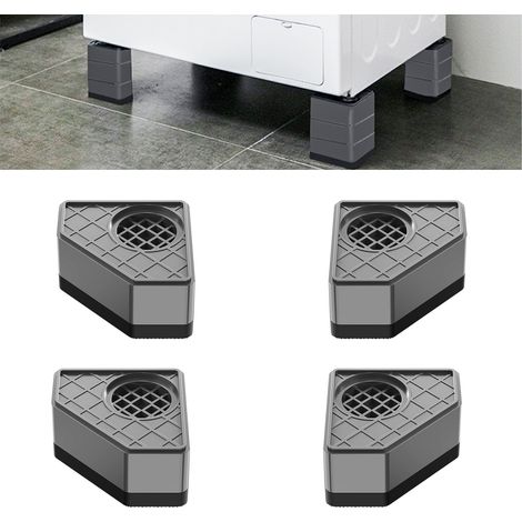 Antivibrationsfüße für Waschmaschinen aus schwarzem PP – 4 polygonale Füße 4,5 x 9 cm oder runde Füße 7,5 x 3,3 cm – rutschfest und geräuschdämpfend