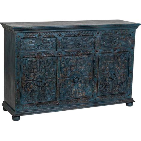 Aparador de madera artesanal azul 147x45x96h cm