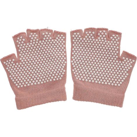 1 paire de gants tricotés antidérapants à demi-doigts, accessoires de yoga et d'entraînement, gants de yoga pour le fitness (rose) (1/2)