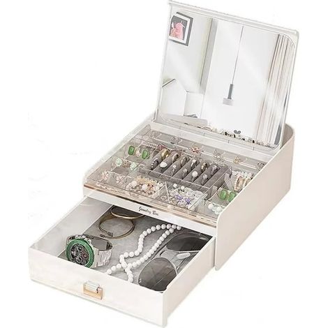 TRADE SHOP - Portagioie Con Coperchio Automatico Organizer Con Cassetto Specchio Contenitore Gioielli - (1/5)