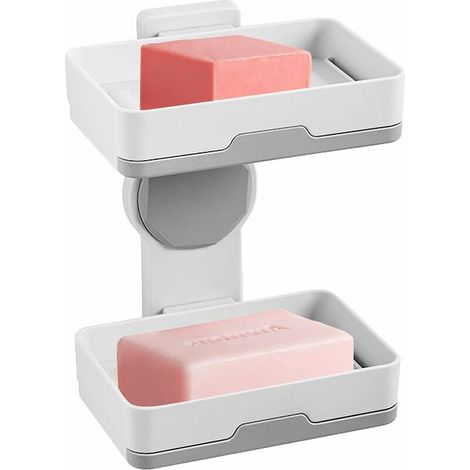 SHINING HOUSE Doppelschichtige Seifenschale, Seifenschale, Seifenkiste, Seifenschale mit Abfluss, multifunktionaler Halter, Seifenhalter, Wandbehang, Seifenkiste für Dusche, Badewanne und Küchenspüle (1/5)