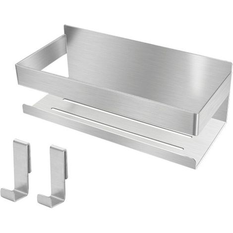 Mensola per doccia senza foratura in acciaio inox spazzolato – cestello autoadesivo con tenuta perfetta, 30 x 20 cm