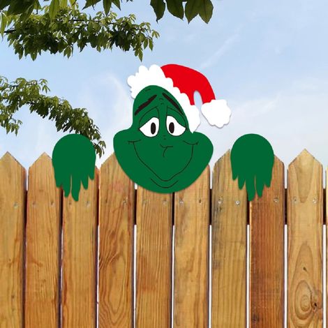 Fence Peeker - PVC Decoration De Noël Pour Jardin Extérieur - Santa Claus Renne Bonhomme De Neige Pingouin Grinch - 30x40 cm - 1 Pièce (1/5)
