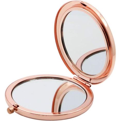 Miroir de poche grossissant 2x1x, mini miroir de maquillage pliable double face pour sac à main, idéal pour les voyages, or et or rose. (1/5)