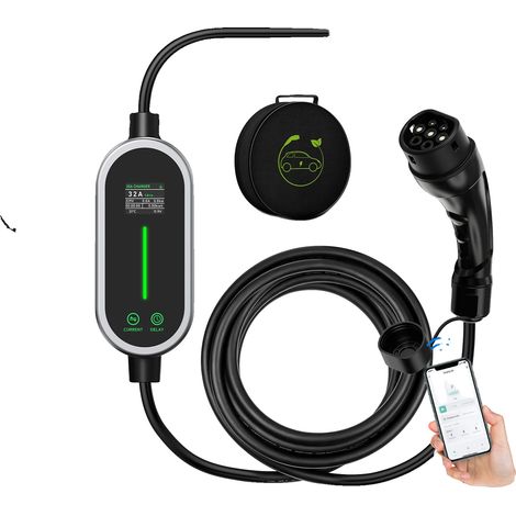 Caricabatterie portatile per veicoli elettrici, ricarica intelligente, corrente regolabile, nero (1/5)