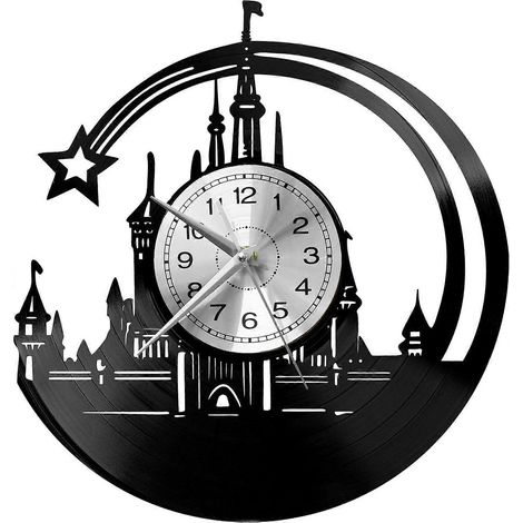 Horloge murale originale en vinyle, mouvement à quartz, silencieuse, faite main, noire, créative, décorative. (1/5)