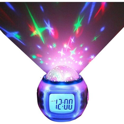 Reloj despertador digital LED con proyector de estrellas, calendario musical, temporizador y termómetro para niños, bebés, niños y niñas - Blanco - Fei Yu (1/5)