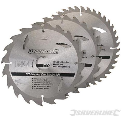 Silverline 3 lame TCT per segha circolare da 20, 24 e 40 denti 180 x 30
