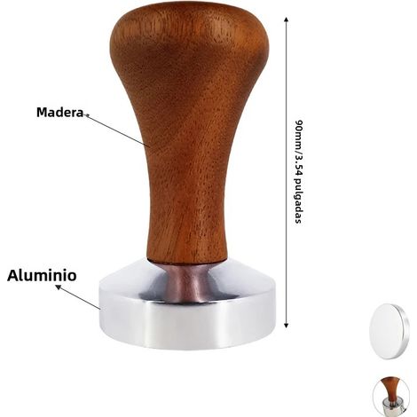 Tampon à café espresso 51mm, base plate avec manche en bois pour barista, tampon à café en aluminium (1/4)