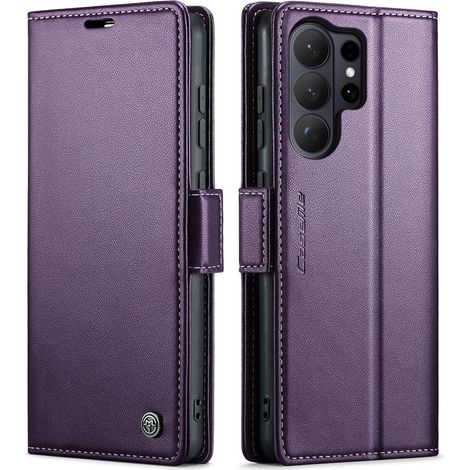 Étui pour téléphone (violet, Galaxy S23 Ultra), étui portefeuille à rabat en cuir véritable avec porte-cartes, chargement magnétique et protection contre les chutes (1/5)