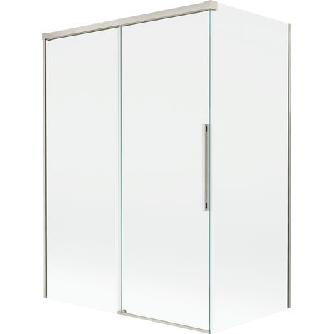 Mexen Rox Badewannenwand 2-flügelig verschiebbar 120 + 70 x 150 cm, transparent, gebürstetes Nickel - 8C9-120-070-97-00
