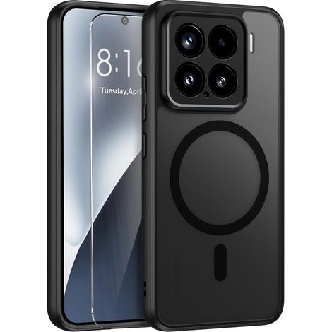 Coque pour Xiaomi 15, compatible MagSafe, finition mate, noire + protection d'écran en verre trempé (1/5)