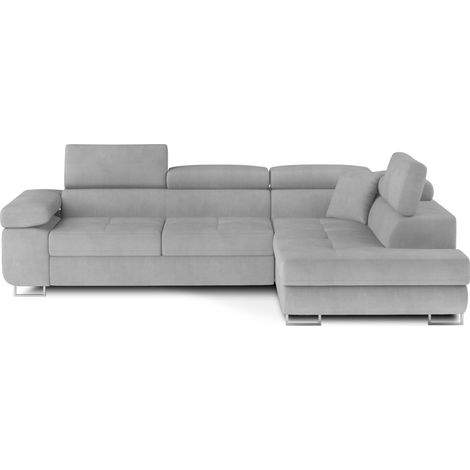 Sofá de esquina convertible MENTON gris terciopelo – Ángulo derecho con almacenamiento (1/5)