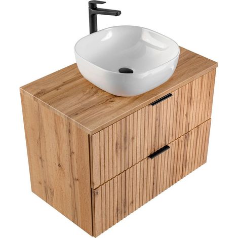 Waschtisch-Unterschrank 80cm mit Keramik Waschbecken ADELAIDE-56 Wotaneiche Rillenoptik, B/H/T 80,6/74,2/46,5 cm (1/5)