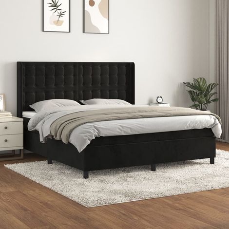 Lit adulte Moderne,Lit à sommier tapissier et matelas Noir 160x200 cm Velours -26253 (1/5)