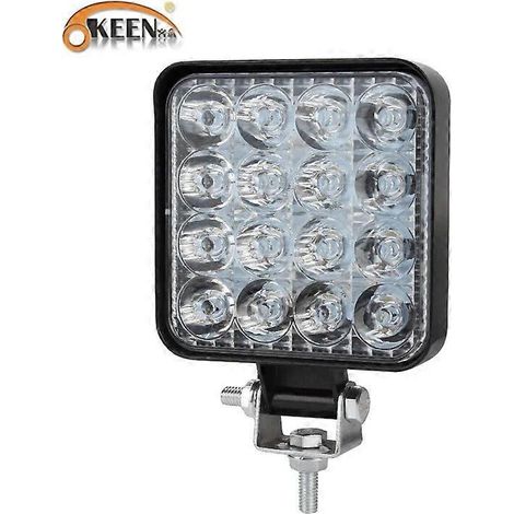 Barre lumineuse de travail LED OKEEN Mini 16 LED 27W/48W, projecteur carré, 12V/24V, pour camions, 4x4, voitures, SUV et quads (1 pièce). (1/5)