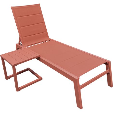 Conjunto de tumbona y mesa auxiliar BARBADOS de textileno terracota - aluminio terracota (1/5)