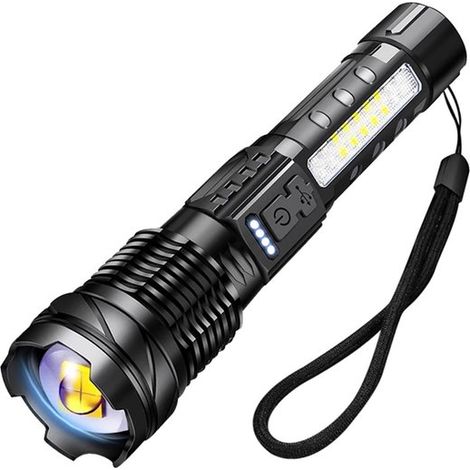 Lampe torche LED rechargeable - Lampe de poche - Lampe torche d'urgence - Lampe torche étanche - Lampe torche multifonctionnelle noire (1/5)