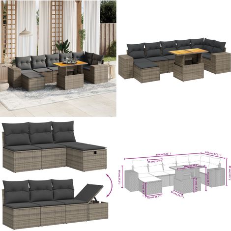 8-tlg. Garten-Sofagarnitur mit Kissen Grau Poly Rattan - Gartenmöbel Set - PE-Rattan Möbel - Outdoor Lounge - Garten Sofa - Wetterfest - Home & Living (1/4)