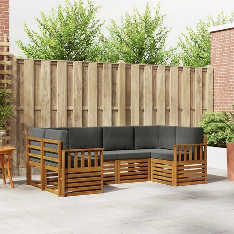 Ecksofa Set 6 pcs Natur und Anthrazit Massivholz Akazie