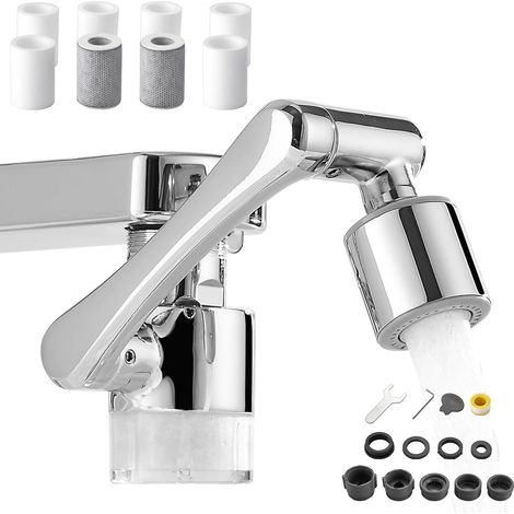 Robinet de Rallonge Multifonctionnel pivotant à 1080° Robinet avec 8 Filtre,Extension Robinet en Laiton,2 Modes Embout Robinet Mousseur Pour Robinets (1/5)