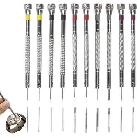 Jeu de tournevis de précision pour la réparation de montres - 10 pièces, 0,8-1,6 mm, idéal pour les montres, les lunettes et les petits appareils électroniques. (1/5)
