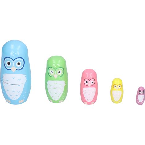 5Pcs Painting Nesting Dolls Wood Cartoon Owl Art Crafts Intelligence Toy Home Decoration