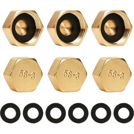 Bouchon Hexagonal en Laiton G3/4" (Ø 24 mm), Filetage Femelle, Lot de 6, pour Tuyau DN20, pour Eau Potable. Salle de Bain, Jardin (1/5)