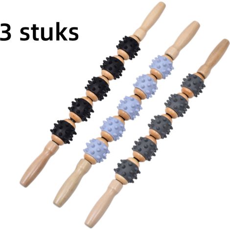 Ensemble de 3 pièces appareil de massage en bois bâton de massage manuel pour yoga rouleau de détente pour le dos la taille et le cou couleur bois (1/5)