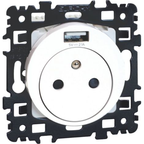 Prise de courant affleurante 2P+T combinée avec un port USB blanc SQUARE