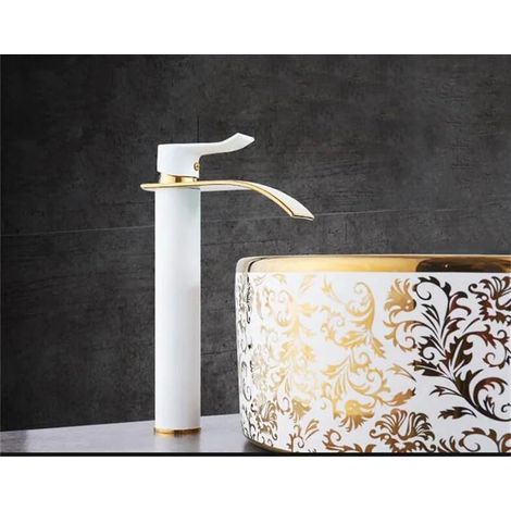 Goldene Wasserfall-Waschtischarmatur, Messing-Badezimmerarmatur, Mischbatterie für Waschtisch, Warm- und Kaltwasser-Waschtischarmatur (1/5)