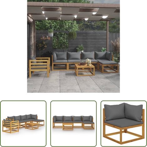 vidaXL Muebles de jardín 7 pzas cojines madera maciza de acacia (1/5)