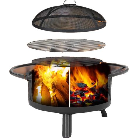 Brasero, Tamaño Ø81cm, Material hierro, Parrilla Ø58cm, Atizador 49cm, Protección segura contra chispas, Diámetro 76cm (1/2)