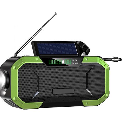 Radio AM FM NOAA - Lampe Torche - Chargeur Téléphone - Batterie 5000 mAh - Chargement Solaire et Manivelle - Étanche IPX5 - Pour Camping et Survie