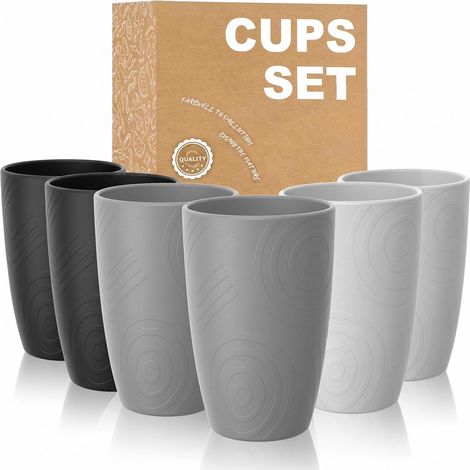 Lot de 6 gobelets réutilisables en plastique de 450 ml - Incassables - Passe au lave-vaisselle et au micro-ondes - Pour cuisine, camping, fêtes - Pierre grise (1/5)